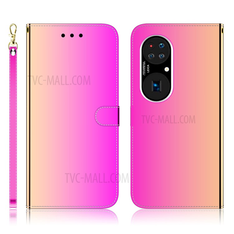 Case Huawei P50 Pro # Pre-Order * เคสหนังแบบปกป้องผิวแบบกระจกเต็มตัว + สายรัดข้อมือพร้อมดีไซน์ขาตั้งกระเป๋าสตางค์ *