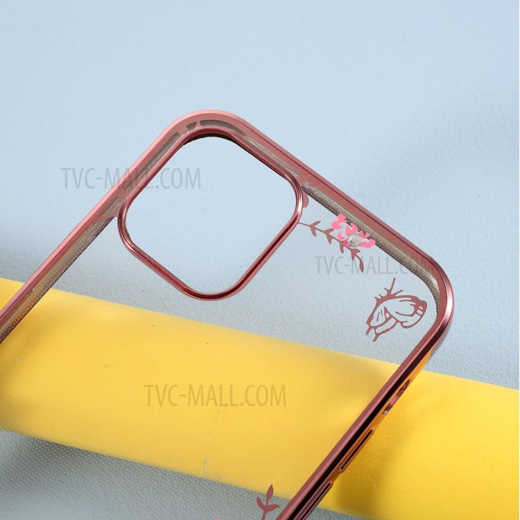 Case iPhone 12 / 12 Pro # Pre-Order * เคส TPU พิมพ์ลายดอกไม้ Electroplated Rhinestone การออกแบบดอกไม้และผีเสื้อที่หรูหรา *