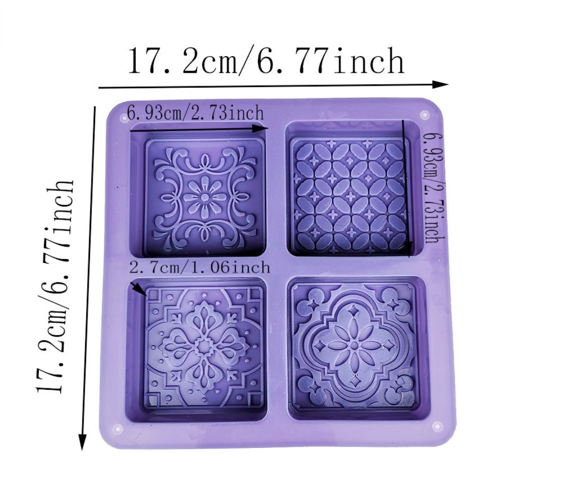 แม่พิมพ์ซิลิโคนสี่เหลี่ยมคละลาย 4ช่อง 120g 007911