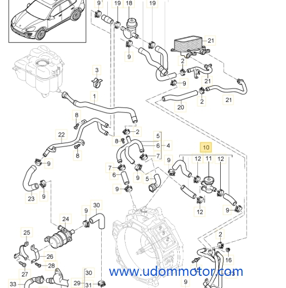 ท่อน้ำ 3ทาง CAYENNE , TOUAREG "แท้" / 7D0121805 , 95810637402 / Coolant hose