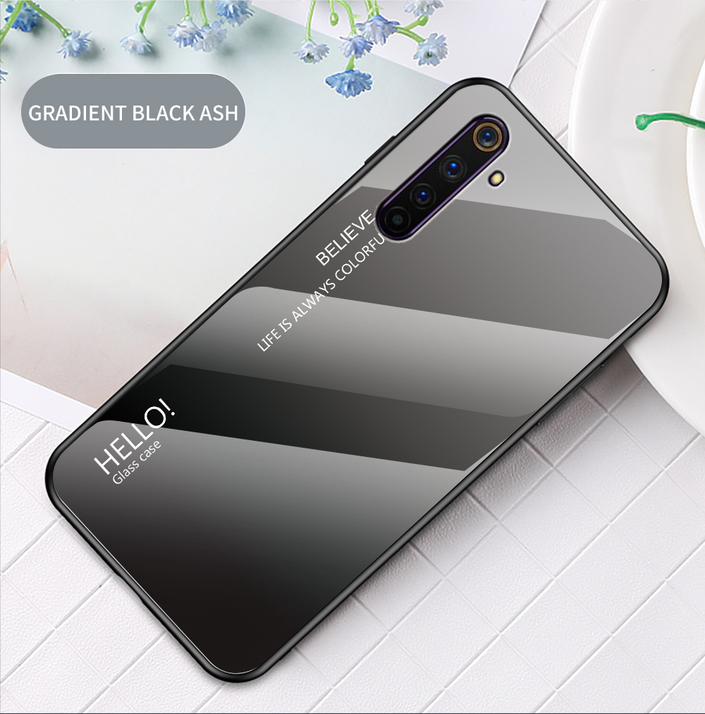 Case Realme 6 Pro / Pre-Order * เคสกระจกนิรภัยไล่สี + PC + เคส TPU Hybrid การออกแบบสีไล่ระดับสีที่ไม่ซ้ำกันและมีสไตล์ *