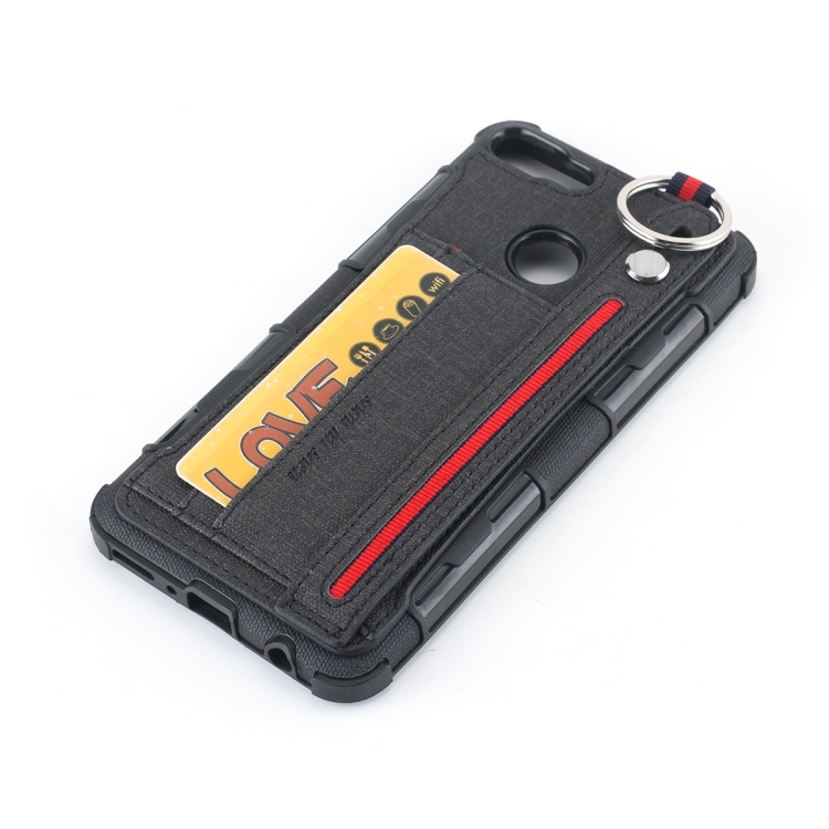 Case Huawei Y9 / Pre-order * เคสเนื้อผ้า + เคสกันกระแทก TPU พร้อมแหวนโลหะและตัวยึดและช่องเสียบการ์ดและสายห้อย *