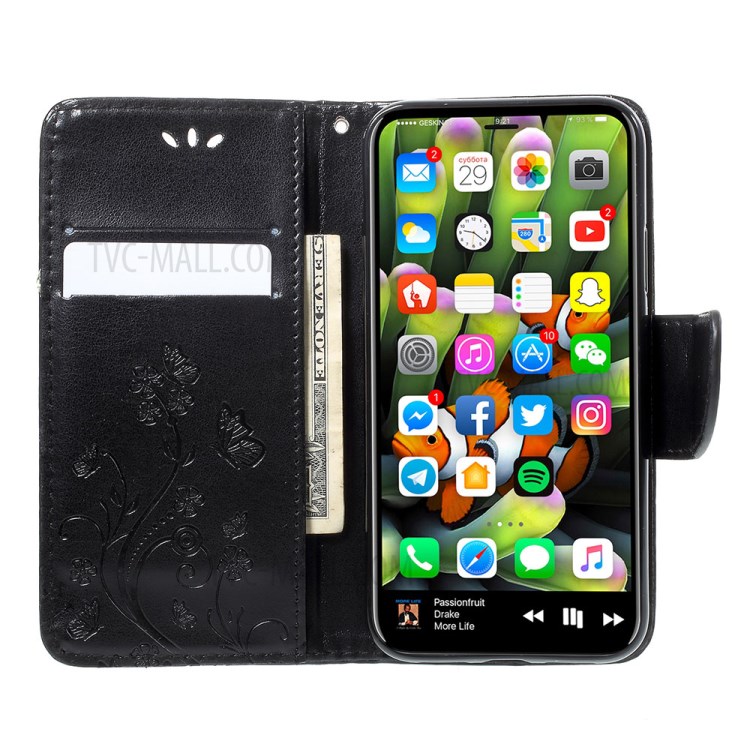 Case iPhone X, iPhone XS / Pre-Order * เคสพิมพ์ลายผีเสื้อดอกไม้กระเป๋าสตางค์ *