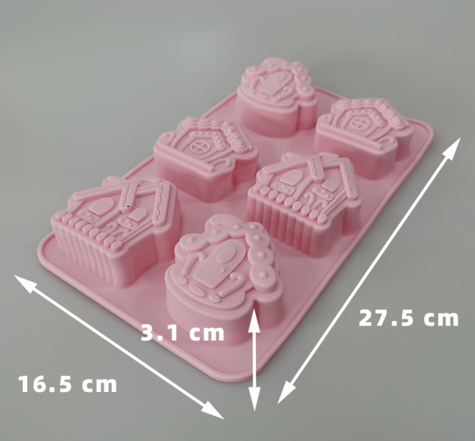 แม่พิมพ์ซิลิโคน รูป บ้าน 6.1*6.7*3 cm 85-90 g 6ช่อง 005679