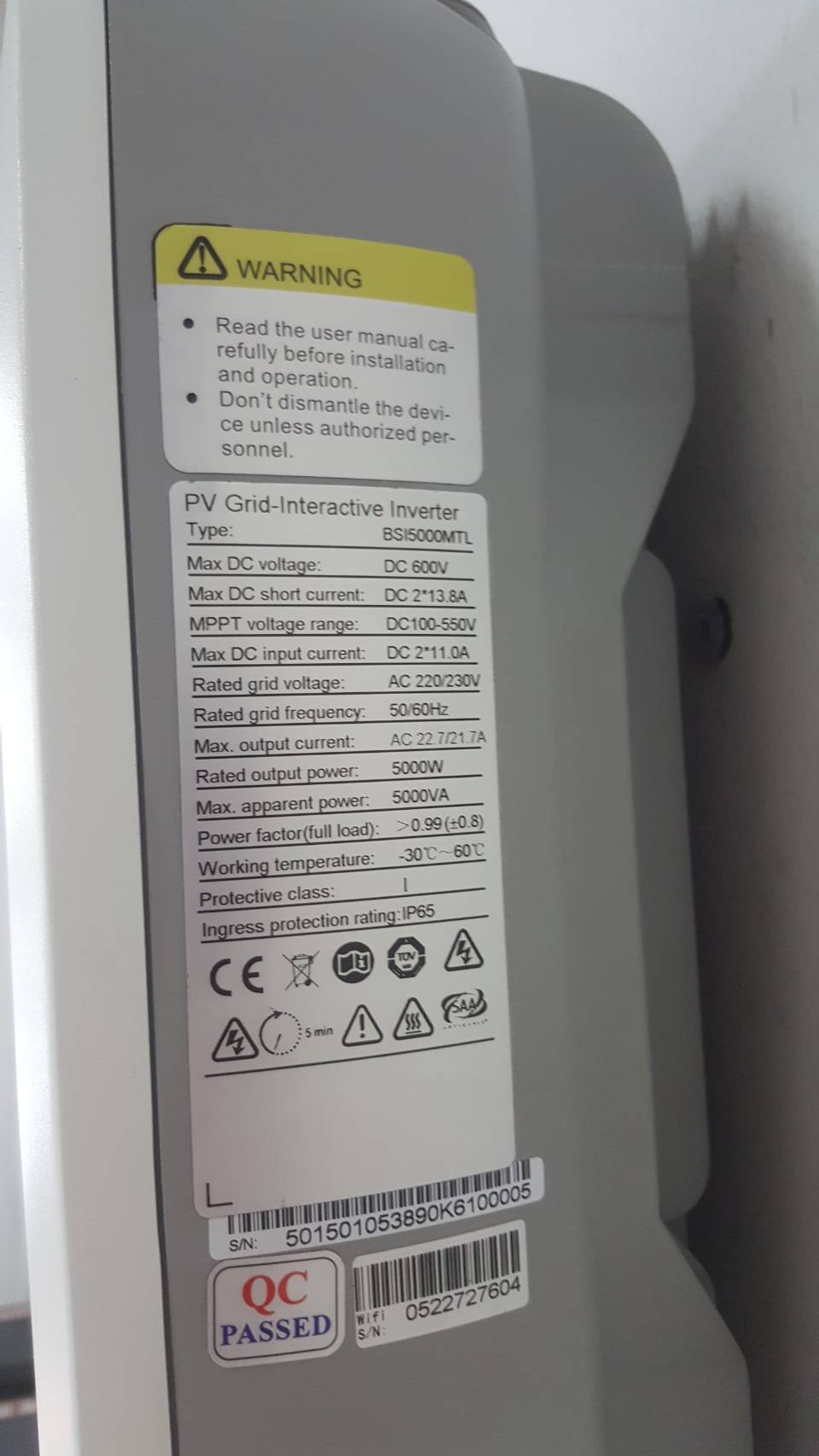 โซล่าอินเวอร์เตอร์ BSP 5kW (BSI5000MTL) + WIFI + มิเตอร์กันไฟย้อน