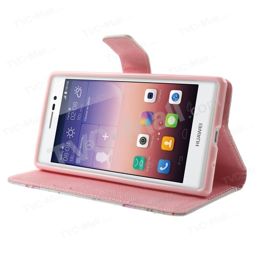 Case Huawei P7 / Pre-order * หนัง PU และ TPU วัสดุ ดอกกุหลาบลูกไม้รูปแบบการปักดอกไม้ฝังด้วย rhinestones เงา *