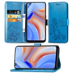 Case OPPO Reno4 5G / Pre-Order * เคสเข็มกลัดสี่ใบนูนซองหนัง พร้อมสายคล้อง & ช่องเสียบการ์ด & ฟังก์ชันกระเป๋าสตางค์ *