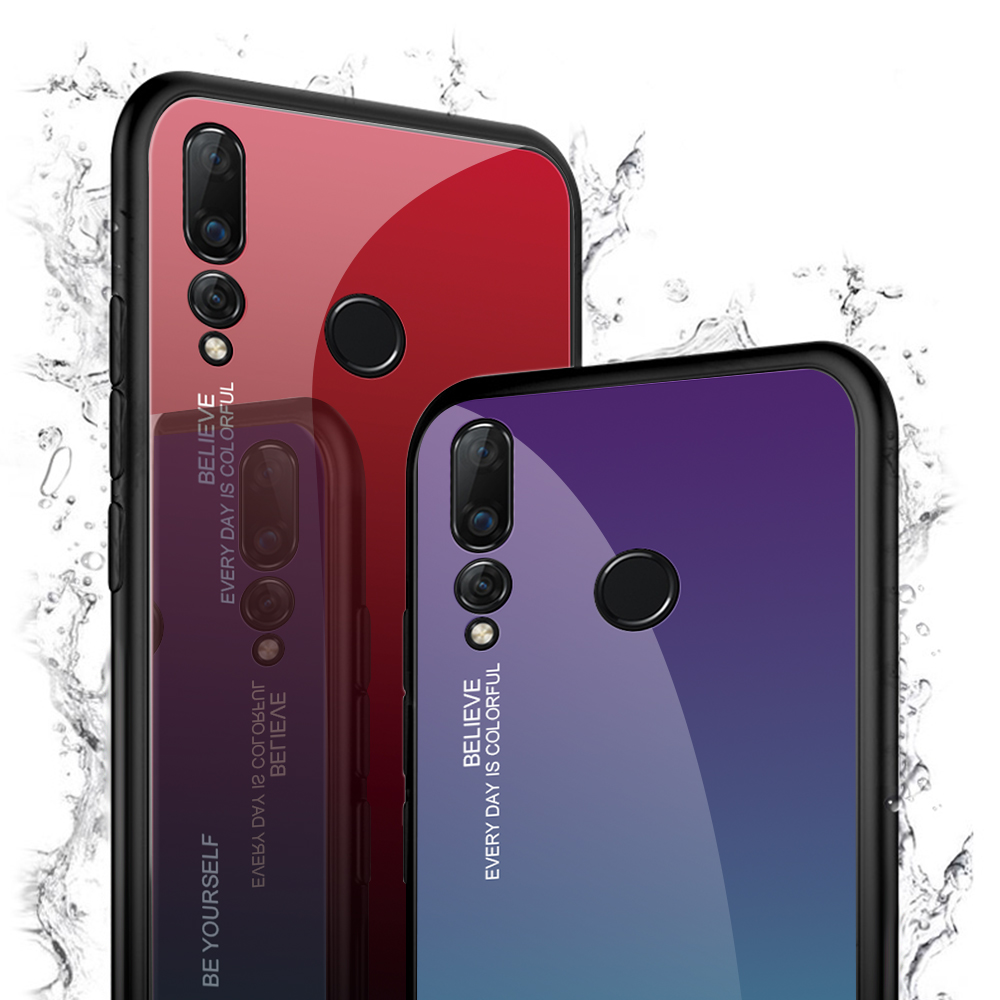 Case Huawei Nova 4 / Pre-Order * เคส + กระจกนิรภัยปกหลัง TPU + PC ไล่โทนสีไร้รอยขีดข่วน *