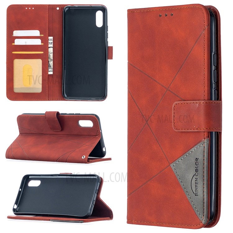 Case Xiaomi Redmi 9A / Pre-order * BF05 เรขาคณิตเนื้อหนัง Wallet ยืนเคส ช่องใส่บัตร Wallet และช่องเงินสด *