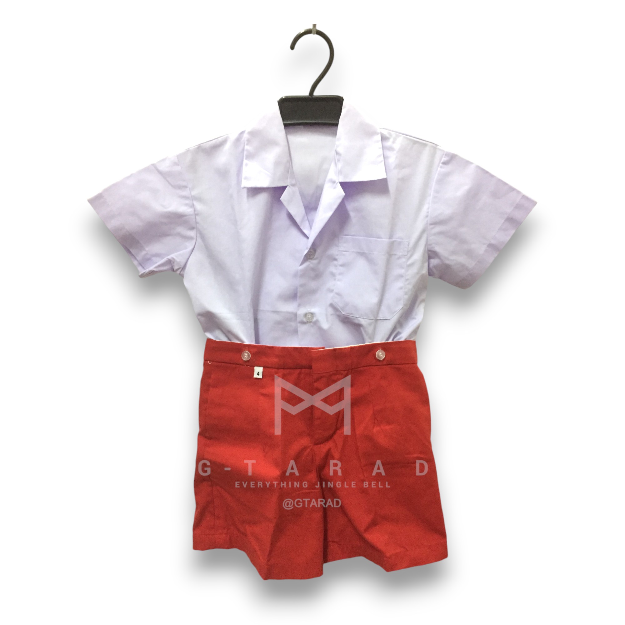 ชุดนักเรียนอนุบาลชาย คอฮาวาย กางเกงแดง