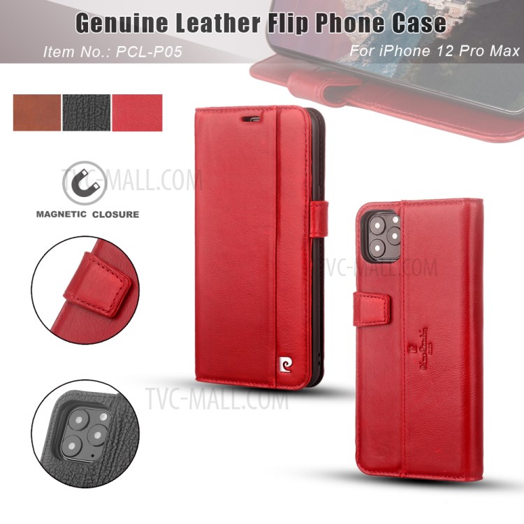 Case iPhone 12 Pro Max / Pre-Order * PIERRE CARDIN หนังแท้ + เคสโทรศัพท์ TPU ด้านในพร้อมกระเป๋าสตางค์และขาตั้ง *