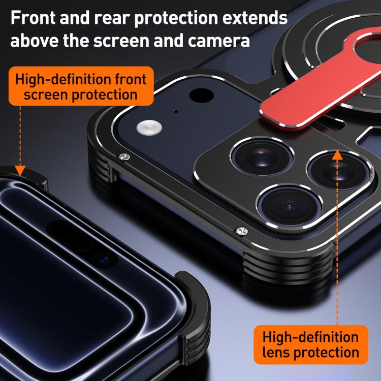 Case iPhone 17 Pro Max # Pre-order * เคสโทรศัพท์อะลูมิเนียมอัลลอยด์ MagSafe ไร้ขอบแบบกลวง พร้อมตัวจับแบบหมุนที่ถอดออกได้ *