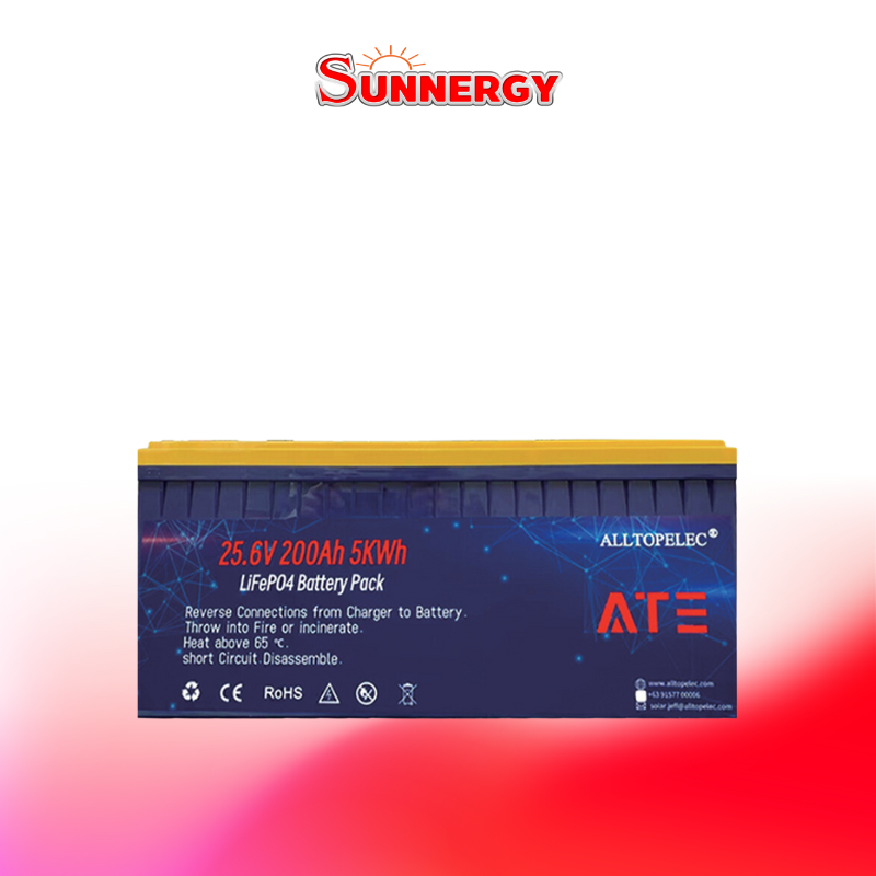 ATE ALLTOPELEC Battery LiFePO4 แบตเตอรี่โซล่าเซลล์ ชนิดลิเธียมฟอสเฟต 25.6V 200Ah