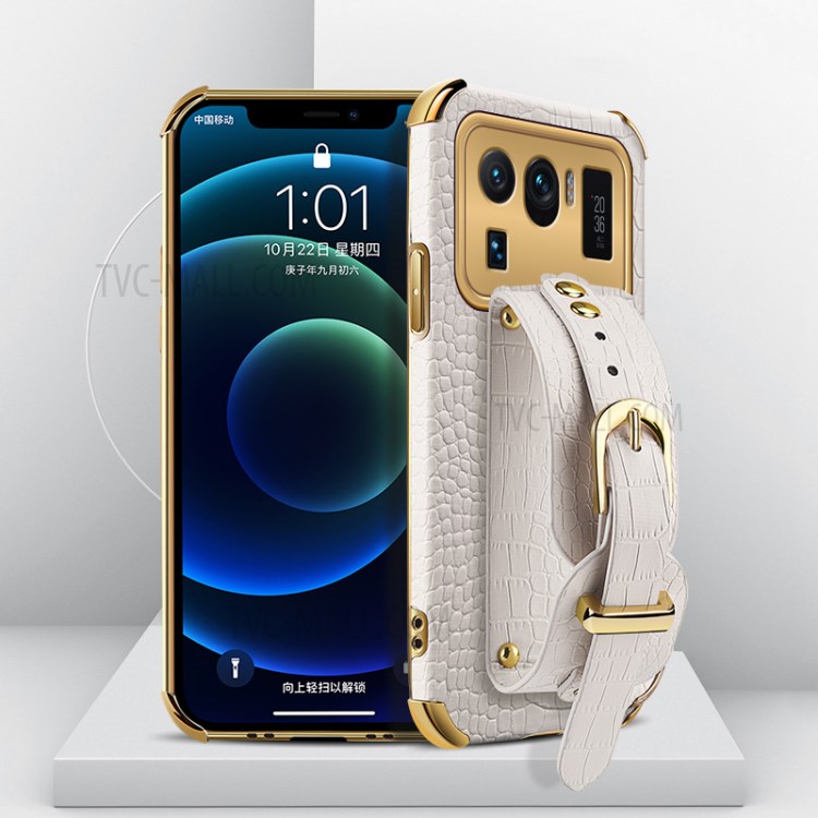 Case Xiaomi Mi 11 Ultra 5G # Pre-Order * 6D Electroplated จระเข้เนื้อสายรัดข้อมือออกแบบหนัง PU เคลือบ *