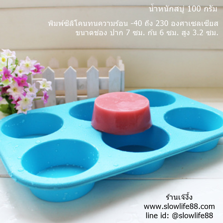 พิมพ์ซิลิโคน กลม ถาดหลุม 6 ช่อง ขนาด 100 กรัม