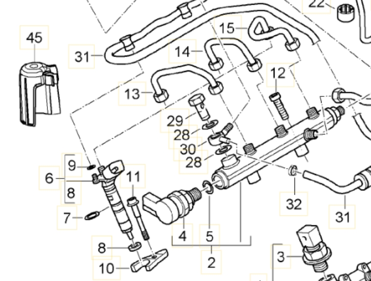PORSCHE ชุดโอริงหัวฉีด แหวนรองหัวฉีด ปอร์เช่ คาเยน เครื่องดีเซล รหัสเครื่อง CRCA (เบอร์ 7, 8, 9, 11) / Porshe Cayenne 95811051900 WHT000884 95511061900