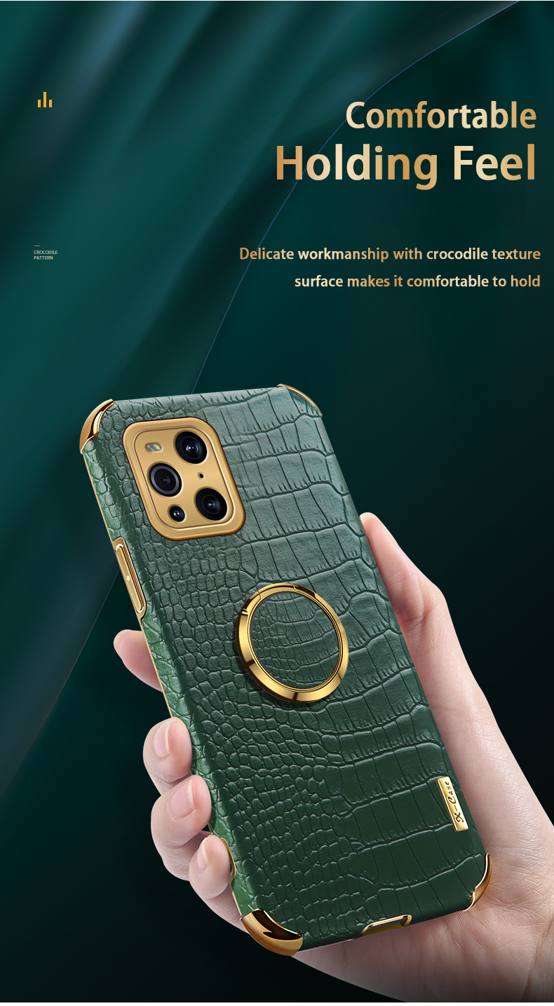 Case OPPO Find X3 / X3 Pro # Pre-Order * เคส Electroplating เนื้อจระเข้หนัง PU เคลือบ TPU ฝาปิดโทรศัพท์คัตเอาท์ที่แม่นยำพร้อมที่ใส่แหวน *