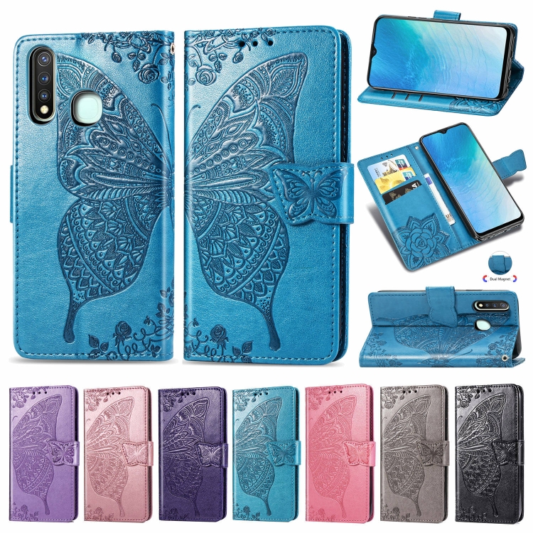 Case Vivo Y19 / Pre-Order * เคสผีเสื้อรักดอกไม้นูน เคสหนังพลิกแนวนอนพร้อมตัวยึด / ช่องเสียบการ์ด / กระเป๋าสตางค์ / เชือกเส้นเล็ก *