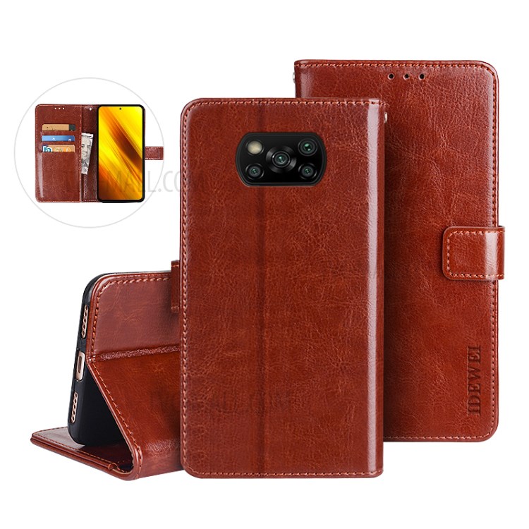 Case Xiaomi Poco X3 Pro / X3 / X3 NFC # Pre-Order * IDEWEI Crazy Horse Texture กระเป๋าสตางค์หนัง Folio Flip *