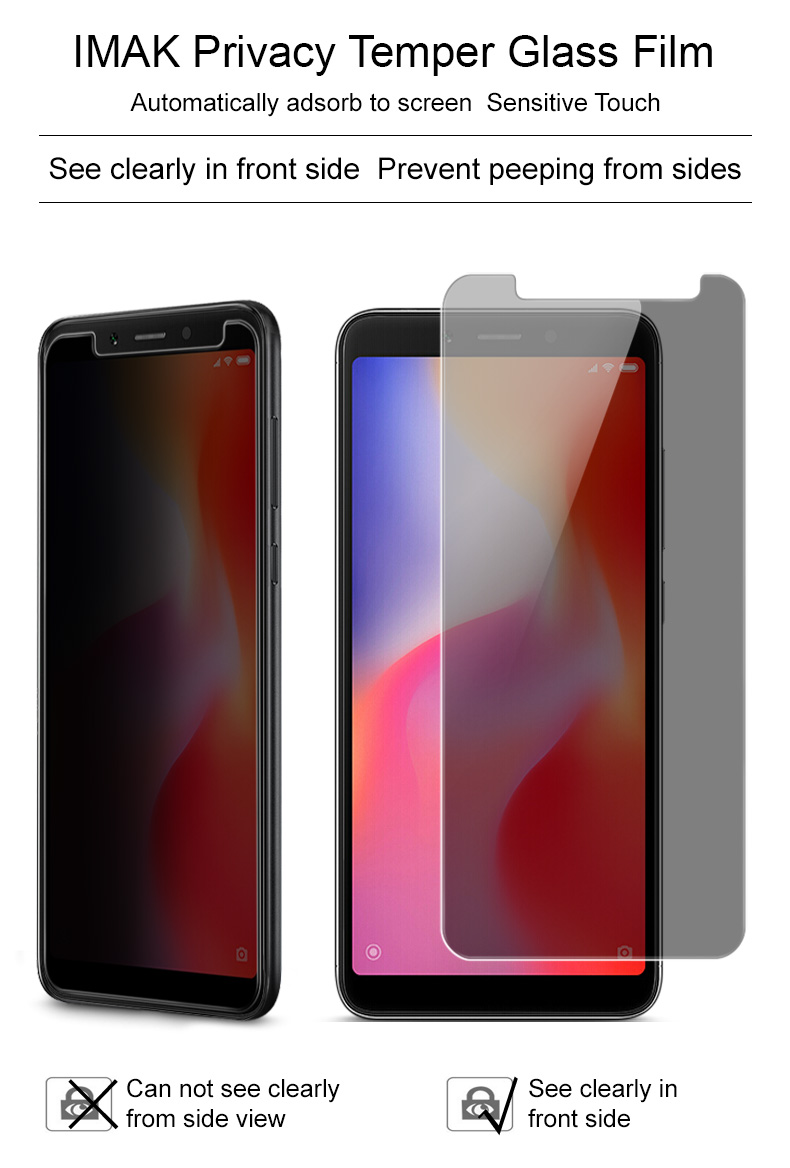 กระจกนิรภัย Xiaomi Redmi 6A / Pre-order * IMAK Anti-Peep ช่วยเพิ่มความปลอดภัยโดยการเบลอสิ่งที่เห็นบนหน้าจอของคุณ *