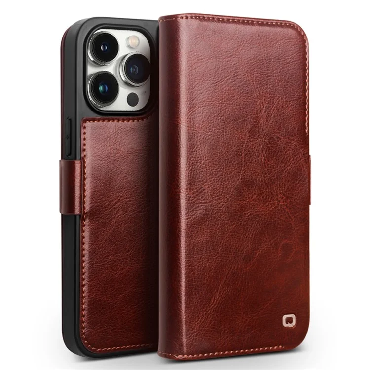 Case iPhone 15 Pro # Pre-order * Qialino ผลิตจากหนังวัวแท้คุณภาพเยี่ยม หนังวัวแท้ + TPU ฝาหลังโทรศัพท์แบบปิดแม่เหล็ก *
