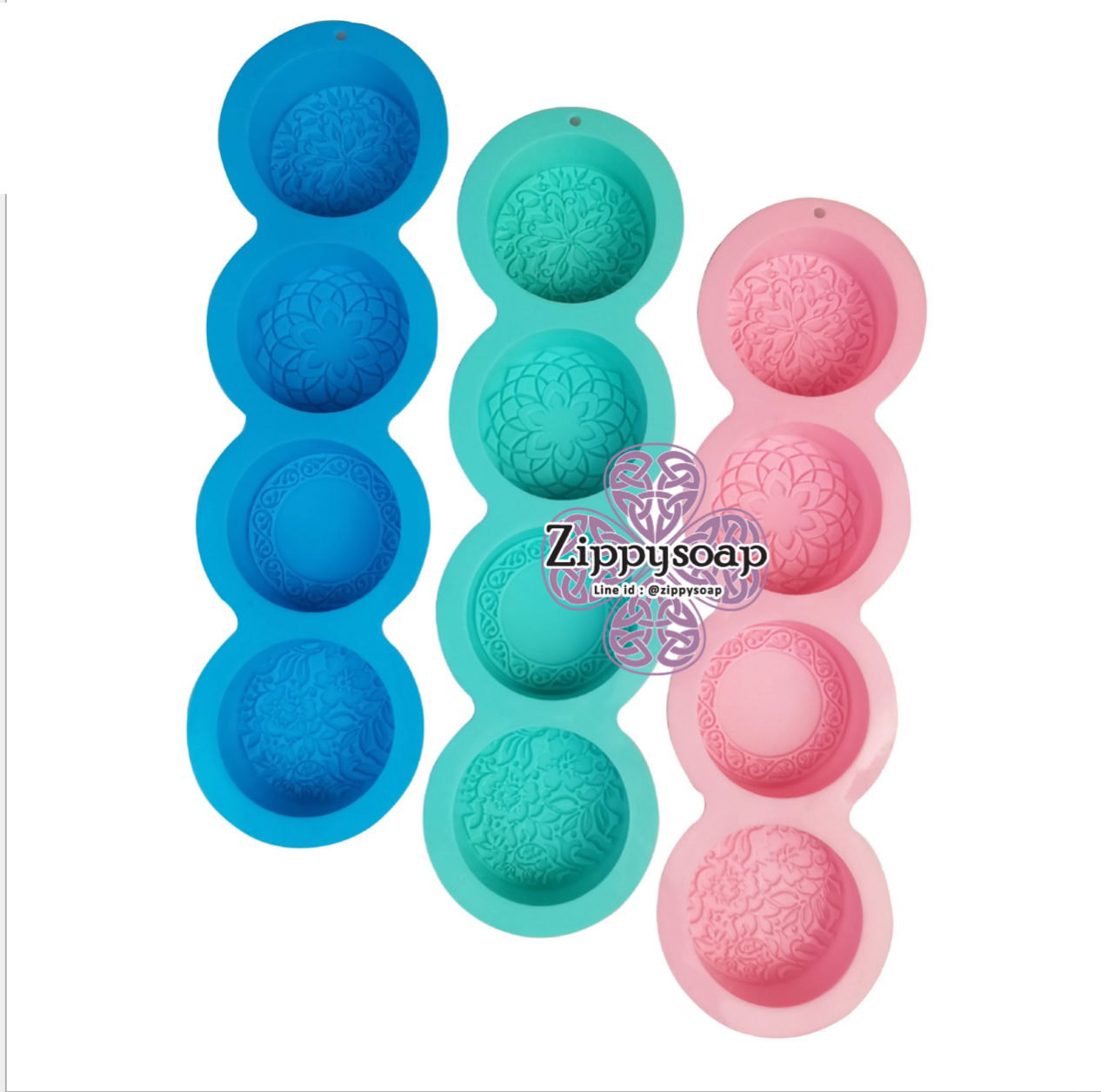 แม่พิมพ์ซิลิโคน วงกลมคละลาย 4ช่อง 100g 6.8*6.8*2.7 cm 007777