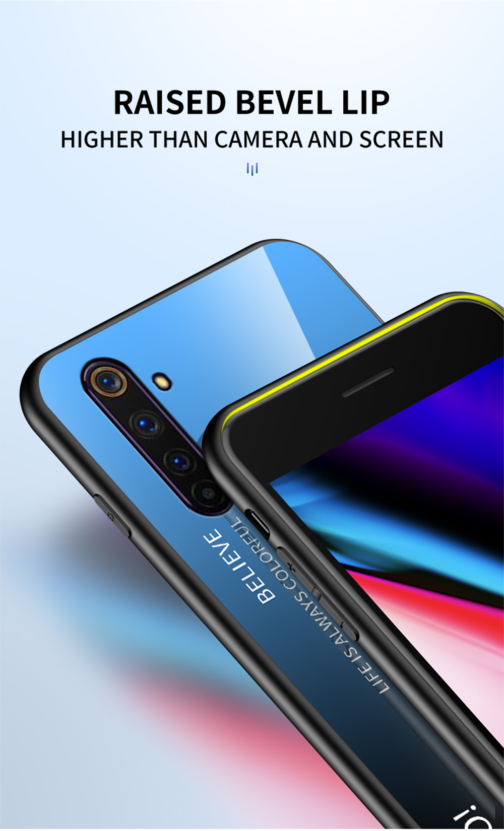 Case Realme 6 Pro / Pre-Order * เคสกระจกนิรภัยไล่สี + PC + เคส TPU Hybrid การออกแบบสีไล่ระดับสีที่ไม่ซ้ำกันและมีสไตล์ *