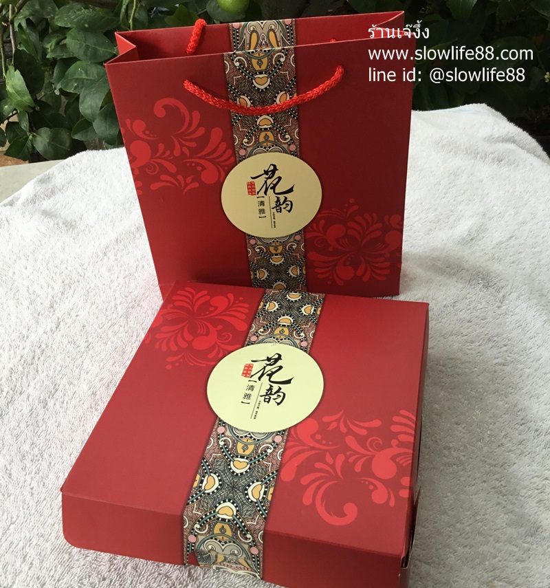 กล่อง - ถุง ขนมไหว้พระจันทร์ สีแดง ขนาด 20*20*5 ซม.