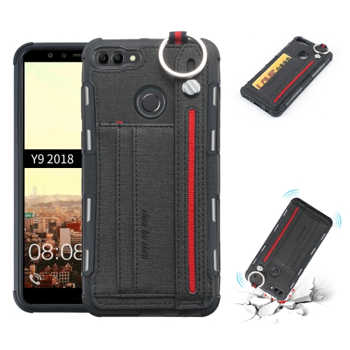 Case Huawei Y9 / Pre-order * เคสเนื้อผ้า + เคสกันกระแทก TPU พร้อมแหวนโลหะและตัวยึดและช่องเสียบการ์ดและสายห้อย *