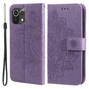 Case Xiaomi 11 Lite 5G # Pre-Order * เคส PU Leather Imprint ดอกไม้รูปแบบกระเป๋าสตางค์เคสโทรศัพท์พร้อมเชือกเส้นเล็ก *