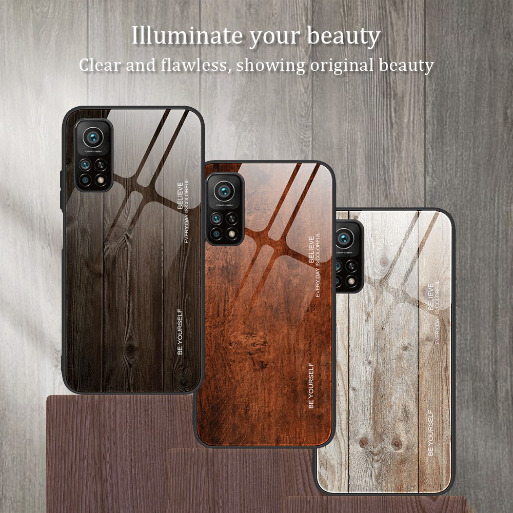 Case Xiaomi Mi 10T 5G / Mi 10T Pro 5G / Pre-order * เคสกระจกนิรภัยปกหลังลายไม้เนื้อ TPU ขอบ *