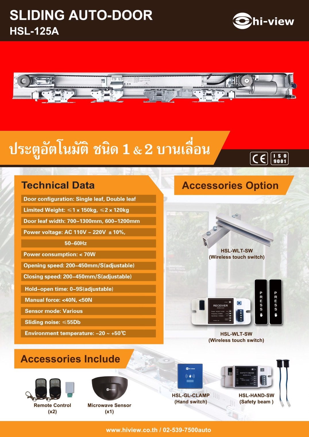 HSL-125A SLIDING AUTO-DOOR ประตูอัตโนมัติ ชนิด 1&2 บานเลื่อน