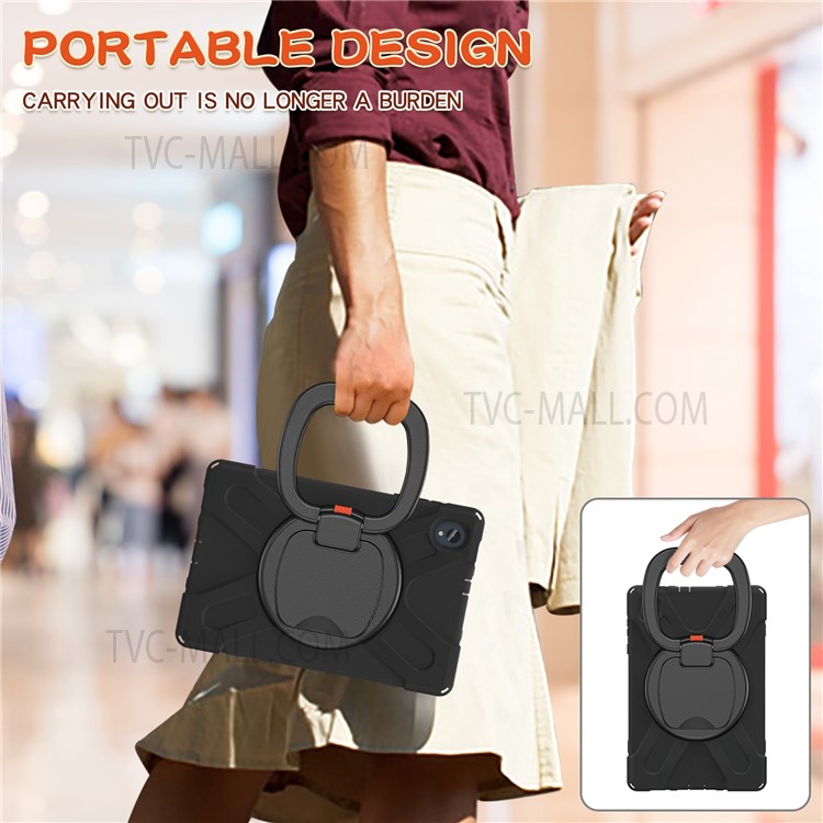 Case Lenovo Tab K10 # Pre-order * เคสการออกแบบสายคล้องไหล่ป้องกันการตก PC + ฝาครอบแท็บเล็ตซิลิโคนไฮบริดพร้อมเคสขาตั้งแบบหมุนได้ 360 ° *