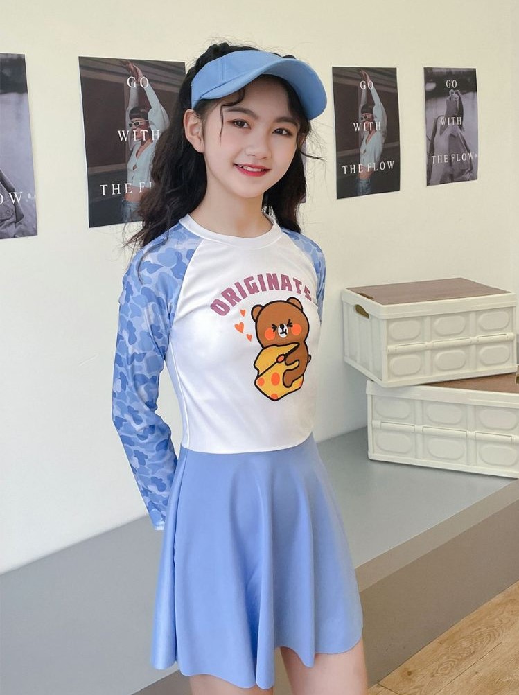 ชุดว่ายน้ำ กระโปรง สีฟ้า ไซส์ XXL