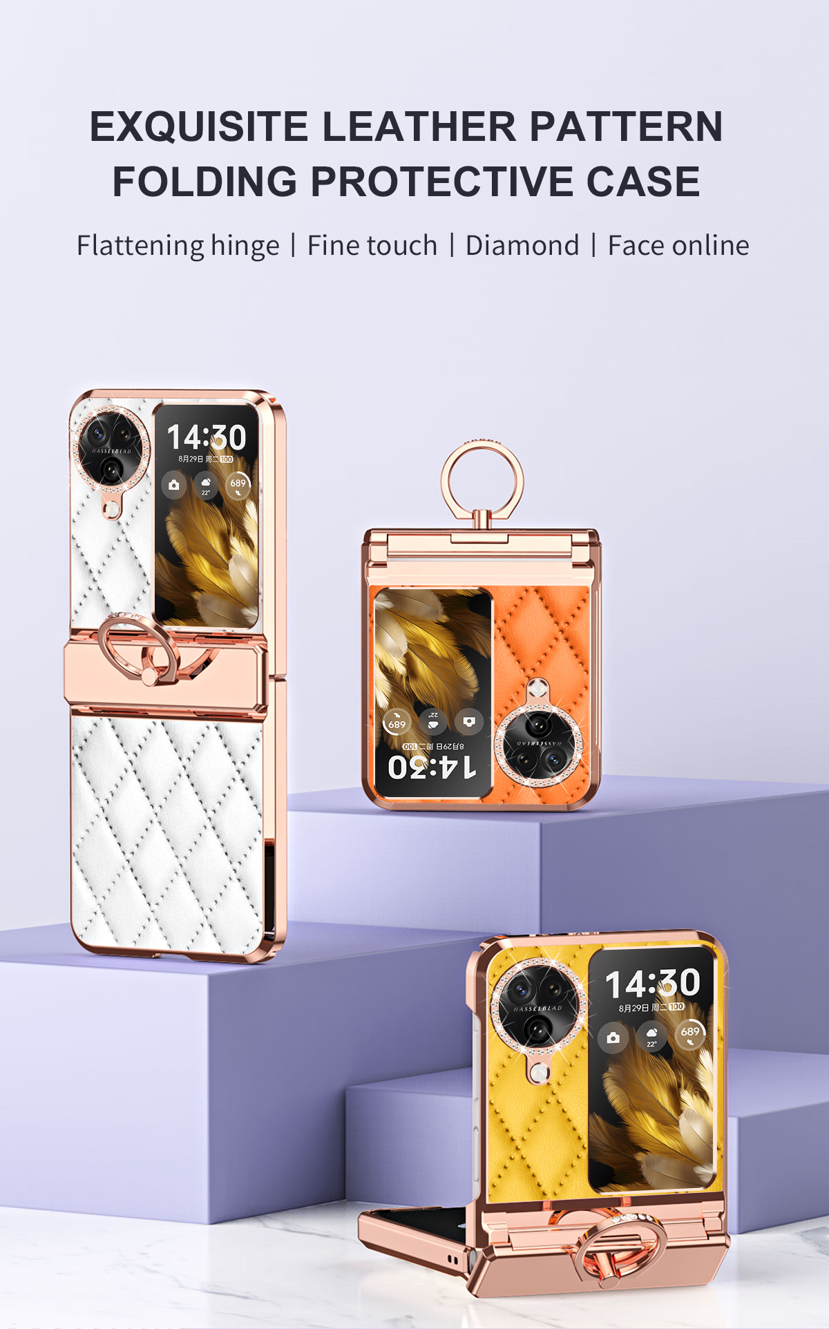 Case Find N3 Flip # Pre-Order * พิมพ์ลาย PU + เคสโทรศัพท์ PC Rhinestone แหวน Kickstand ฝาครอบโทรศัพท์ไฟฟ้า *
