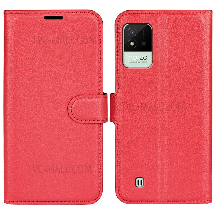 Case Realme narzo 50i # Pre-Order * เคสผิว Litchi Texture PU Leather Flip Folio Case พร้อมกระเป๋าสตางค์ *