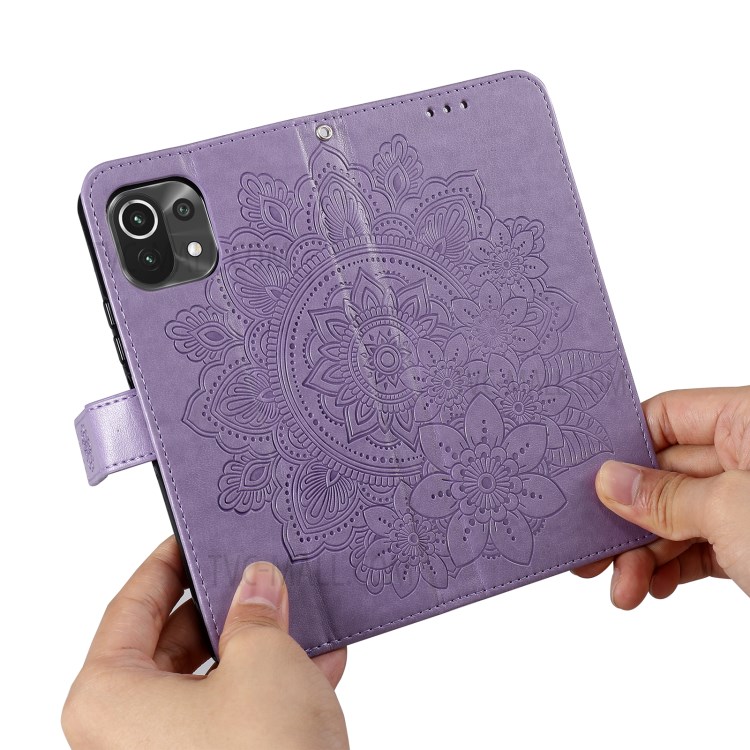 Case Xiaomi 11 Lite 5G # Pre-Order * เคส PU Leather Imprint ดอกไม้รูปแบบกระเป๋าสตางค์เคสโทรศัพท์พร้อมเชือกเส้นเล็ก *