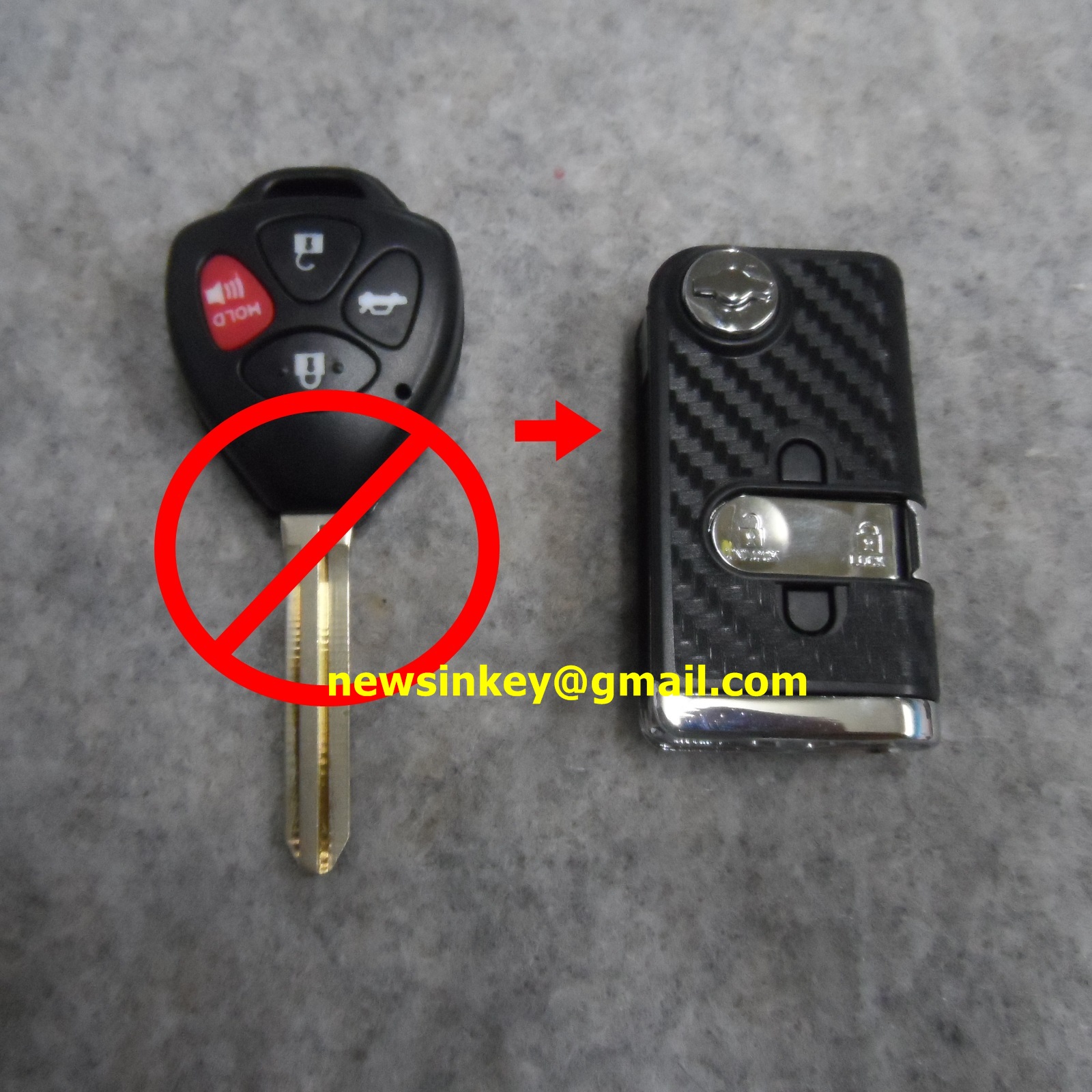 กรอบกุญแจรีโมทพับ Keyshell สำหรับ TOYOTA 3,4 ปุ่ม ลายเคฟล่า