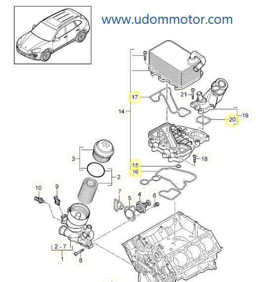 ชุดโอริงออยคูลเลอร์ PORSCHE CAYENNE ( 95810717520 , 95810717600 , 95810717620 , 95810674902 ) Gasket Set, oil cooler