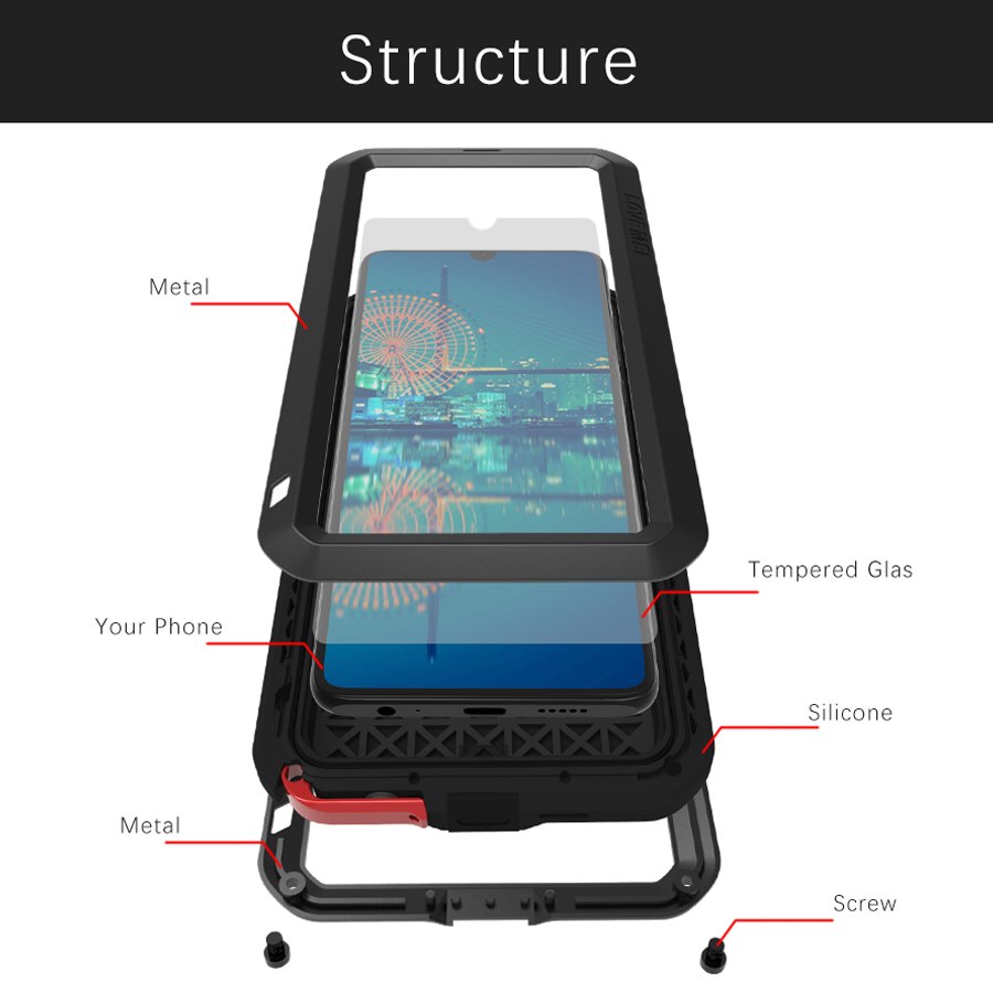 Case Huawei P30 / Pre-Order * LOVE MEI วัสดุ: โลหะ + TPU + กระจก คุณสมบัติกันน้ำกันกระแทกและกันฝุ่น *