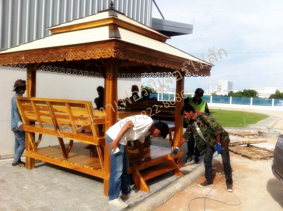 ศาลาไม้สัก แบบ ที่นั่ง2ด้าน บันไดขึ้นได้2ทาง (บริการส่งฟรี)