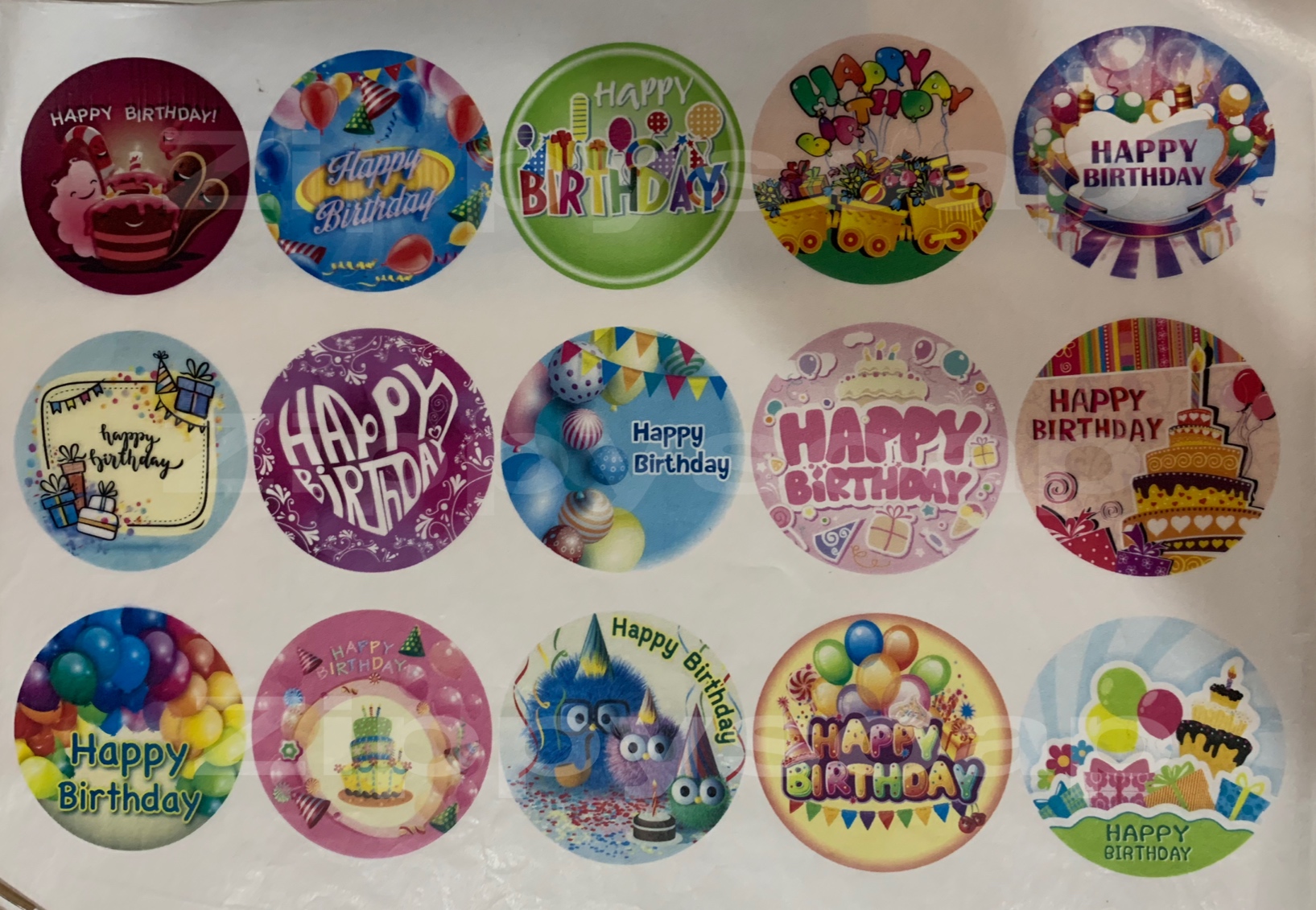 กระดาษเดคูพาจ ลาย วงกลม happy birthday 1 แผ่น