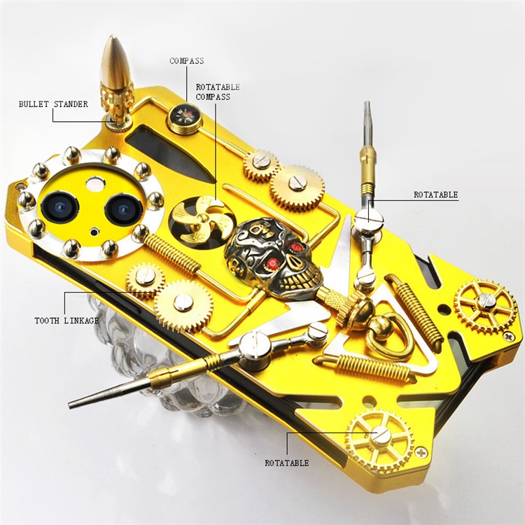 Case iPhone 15 Pro Max # Pre-order * Metal Gear Kickstand เคสโทรศัพท์ Skull Toy Steampunk เคสกันกระแทก - ทอง *