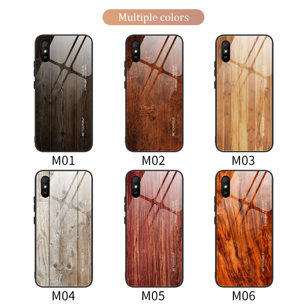 Case Xiaomi Redmi 9A / Pre-order * เคสลายไม้ TPU + เคสหลังกระจกนิรภัย ลายไม้ที่โดดเด่นเพิ่มองค์ประกอบที่มีสไตล์มากขึ้น *