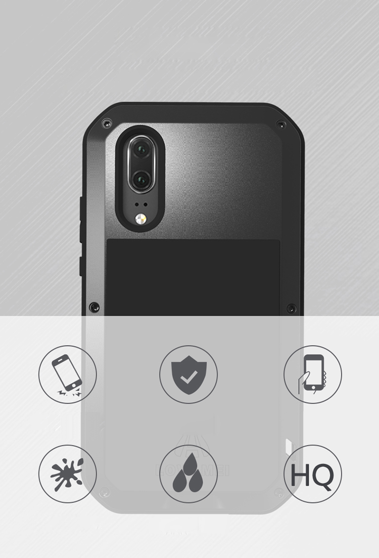 Case Huawei P20 / Pre-order * LOVE MEI ทำจากโลหะแข็งและวัสดุซิลิโคนนุ่ม + กระจกนิรภัย *