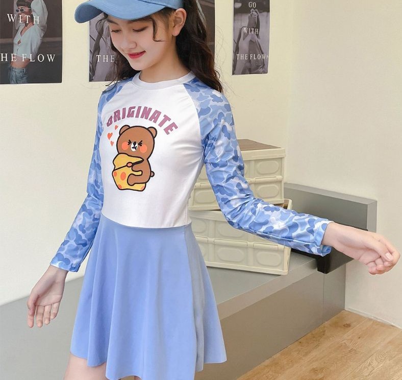 ชุดว่ายน้ำ กระโปรง สีฟ้า ไซส์ XXL