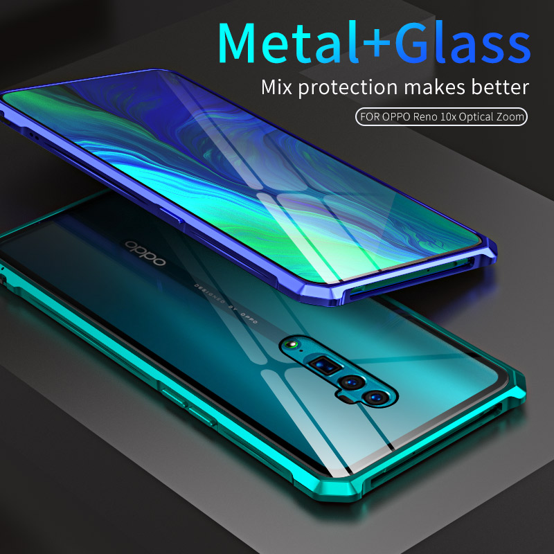 Case OPPO Reno 10x Zoom # พรีออเดอร์ * กรอบโลหะ + กระจกด้านหลังวัสดุคุณภาพสูงเพื่อการป้องกันที่เชื่อถือได้ *