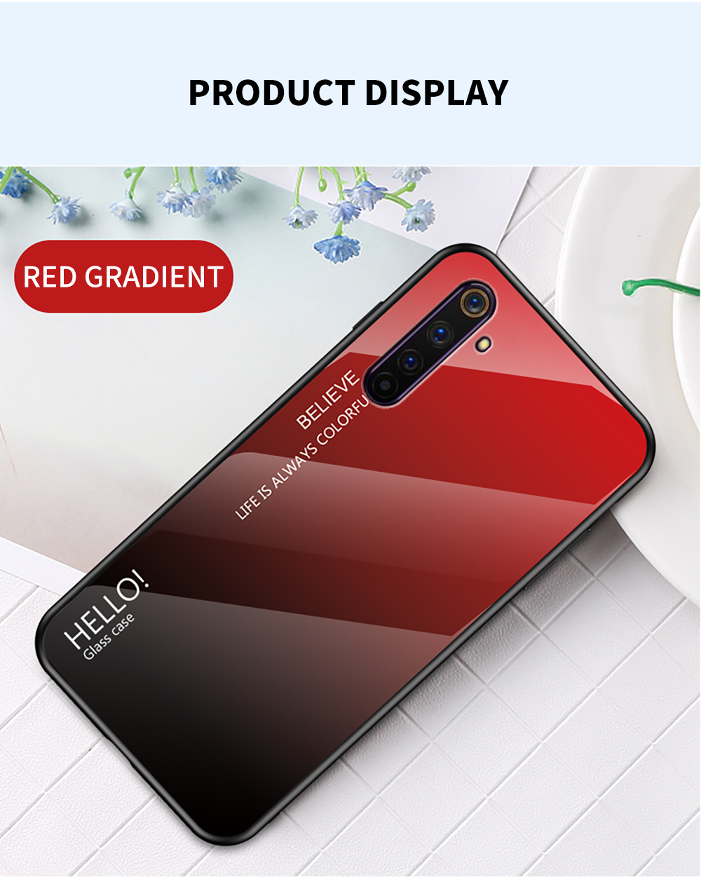 Case Realme 6 Pro / Pre-Order * เคสกระจกนิรภัยไล่สี + PC + เคส TPU Hybrid การออกแบบสีไล่ระดับสีที่ไม่ซ้ำกันและมีสไตล์ *