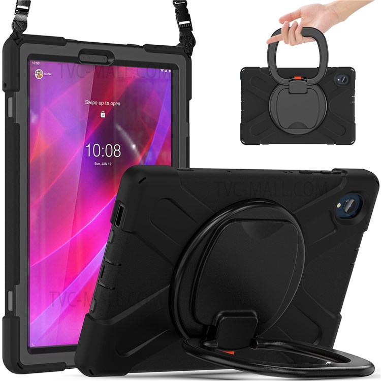 Case Lenovo Tab K10 # Pre-order * เคสการออกแบบสายคล้องไหล่ป้องกันการตก PC + ฝาครอบแท็บเล็ตซิลิโคนไฮบริดพร้อมเคสขาตั้งแบบหมุนได้ 360 ° *