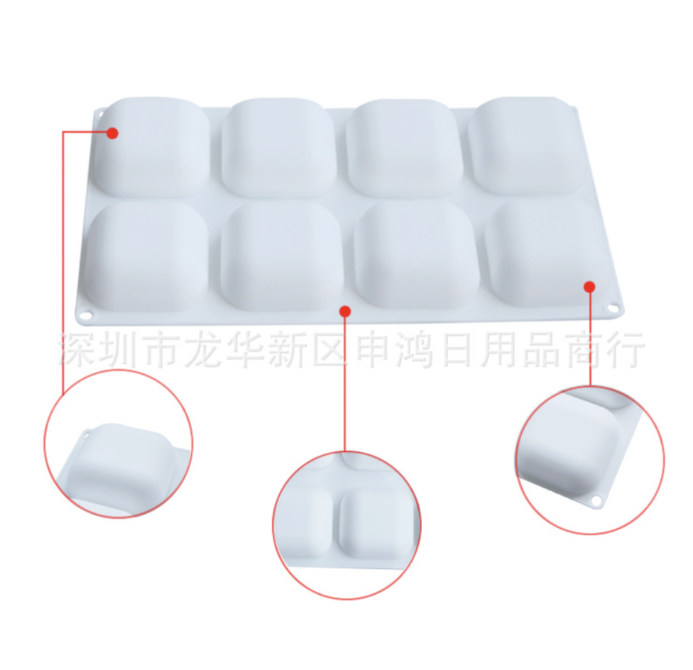 แม่พิมพ์สบู่ซิลิโคนรูปสี่เหลี่ยมมน 8 ช่อง 6.5*6.5*3 cm 75-80g